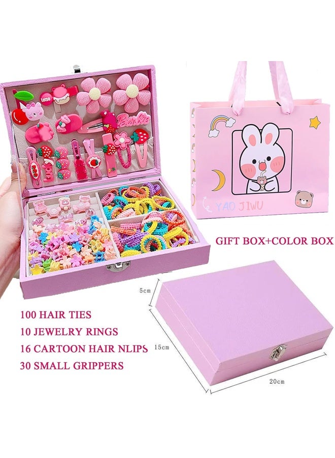 بيوينتي مجموعة ملحقات الشعر ، مجموعة لباس الشعر للبنات مع صندوق المجوهرات ، روابط الشعر ، مقاطع الشعر ، مجموعة ألعاب الأميرة الفاخرة ، ألعاب هدية لسن 3 4 5 6 7 8 9 10 البنات الأطفال الصغار - Image 2